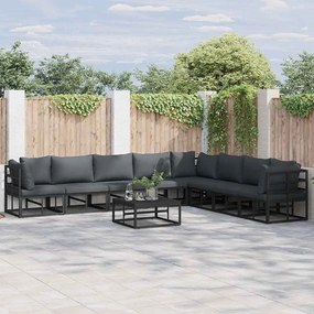 vidaXL Σετ Καναπέ Κήπου με μαξιλάρι 8 pcs Μαύρο Αλουμίνιο