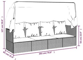 Καναπές Εξωτερικού Χώρου Μαύρο Συνθετικό Ρατάν Οροφή&amp;Μαξιλάρια - Μαύρο