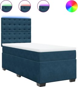 vidaXL Κρεβάτι Boxspring με Στρώμα Μπλε 80 x 200 εκ. Βελούδινο