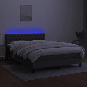 vidaXL Κρεβάτι Boxspring με Στρώμα &amp; LED Σκ.Γκρι 140x200 εκ Υφασμάτινο