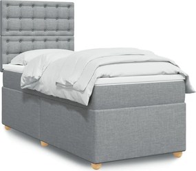vidaXL Κρεβάτι Boxspring με Στρώμα Ανοιχτό Γκρι 90x200 εκ. Υφασμάτινο