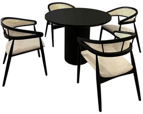 Τραπεζαρία Moon (Σετ 5Τμχ) 117FRF1274 100x100x75cm Black-White 4 Θέσεων Mdf, Wood