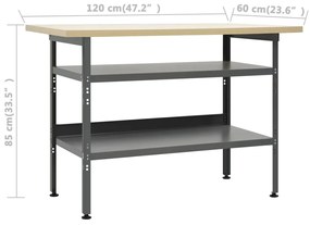 vidaXL Πάγκος Εργασίας Γκρι 120 x 60 x 85 εκ. Ατσάλινος
