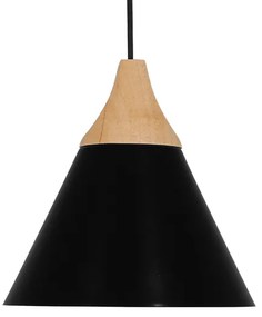 GloboStar® SHADE 00906 Μοντέρνο Κρεμαστό Φωτιστικό Οροφής Μονόφωτο 1 x E27 Μαύρο Μεταλλικό με Ξύλο Καμπάνα Φ23 x Υ22cm