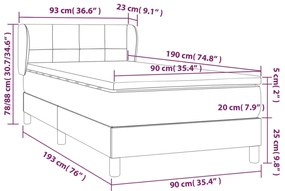 vidaXL Κρεβάτι Boxspring με Στρώμα Μαύρο 90x190 εκ.Υφασμάτινο