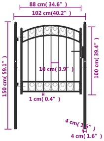 vidaXL Πόρτα Περίφραξης με Αψιδωτή Κορυφή Μαύρη 100 x 100 εκ. Ατσάλινη
