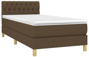 vidaXL Κρεβάτι Boxspring με Στρώμα &amp; LED Σκ.Καφέ 90x200 εκ. Υφασμάτινο