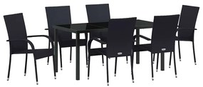 vidaXL Σέτ φαγητού για κήπο 7 pcs Μαύρο Πολυ ράταν