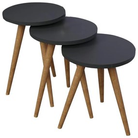 Side tables Perjene set of 3 pieces melamine in anthracite shade and wooden legs 36.5x36.5x51 εκ.