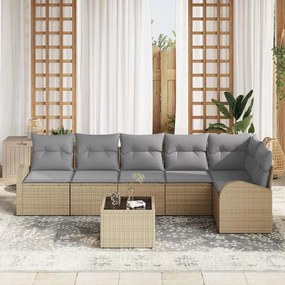 vidaXL Σετ Καναπέ Κήπου με μαξιλάρι 7 pcs Μπεζ Πολυ ράταν