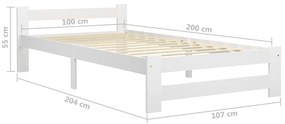 vidaXL Πλαίσιο Κρεβατιού Λευκό 100 x 200 εκ. από Μασίφ Ξύλο Πεύκου