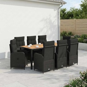 vidaXL Σετ Εξωτερικής Τραπέζης 9 τμχ. Μαύρο 190 x 90 x 75 cm