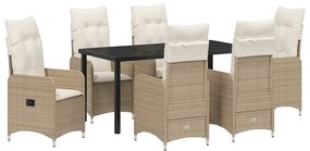 vidaXL Σέτ φαγητού για κήπο με μαξιλάρι 7 pcs Μπεζ Πολυ ράταν