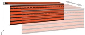 vidaXL Τέντα Συρόμενη Χειροκίνητη με Σκίαστρο&LED Πορτοκ/Καφέ 4,5x3 μ.