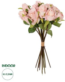 GloboStar® Artificial Garden PINK ROSE BOUQUET 21081 Τεχνητό Διακοσμητικό Μπουκέτο Τριαντάφυλλα Ροζ Y36cm