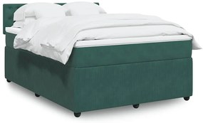 vidaXL Κρεβάτι Boxspring με Στρώμα Σκούρο Πράσινο 140x190εκ. Βελούδινο