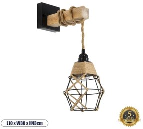 Boho Φωτιστικό Τοίχου - Απλίκα Μονόφωτο 01961 GloboStar-1961-Μαύρο 01961