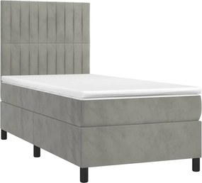 vidaXL Κρεβάτι Boxspring με Στρώμα &amp; LED Αν.Γκρι 90x190 εκ. Βελούδινο