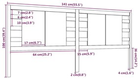 vidaXL Κεφαλάρι Κρεβατιού 141 x 4 x 100 εκ. από Μασίφ Ξύλο Πεύκου