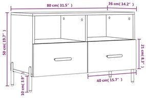 Έπιπλο Τηλεόρασης Γυαλ. Λευκό 80x36x50 εκ. Επεξεργασμένο Ξύλο - Λευκό