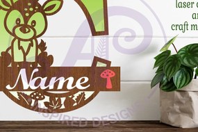 Σετ των 2 Intra απο ξύλο plywood 3mm-4mm πάχος - Μονόγραμμα με κεφαλαίο ελάφι Γράμμα C  Δίασταση 30x20 cm INTRAFABR-84539457