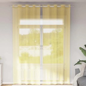 vidaXL Voile κουρτίνες με ροδέλες 2 τεμάχια Κίτρινο