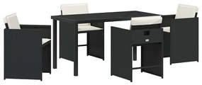 vidaXL Σέτ φαγητού για κήπο με μαξιλάρι 5 pcs Μαύρο Πολυ ράταν