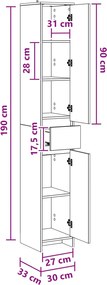 vidaXL Ντουλάπι Μπάνιου Γκρι Sonoma 30 x 33 x 190 εκ.
