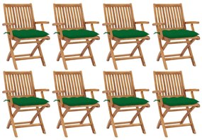 3072797 vidaXL Καρέκλες Κήπου Πτυσσόμενες 8 τεμ. Μασίφ Ξύλο Teak με Μαξιλάρια Πράσινο, 1 Τεμάχιο