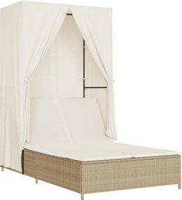 vidaXL Ξαπλώστρα Διπλή Μπεζ από Συνθετικό Ρατάν με Οροφή / Κουρτίνες