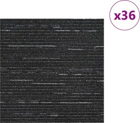 vidaXL Πλακάκι Χαλιού Ριγέ Μαύρο 50 x 50 cm 36 pcs
