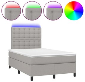 vidaXL Κρεβάτι Boxspring με Στρώμα &amp; LED Αν.Γκρι 120x200 εκ Υφασμάτινο