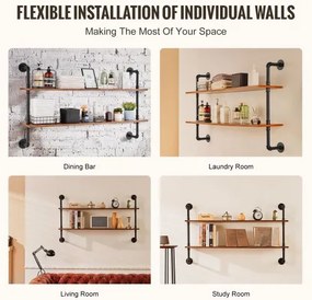 VEVOR Industrial Pipe Shelf 2 Tier 48x 9.84in Wall-Mount for Kitchen Bedroom