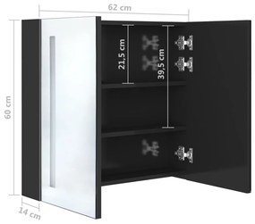 Καθρέφτης Μπάνιου με Ντουλάπι &amp; LED Λαμπερό Μαύρο 62x14x60 εκ. - Μαύρο