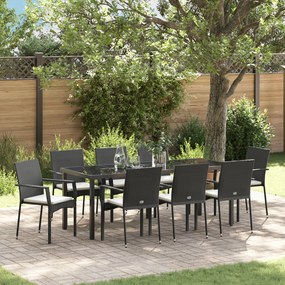 vidaXL Σετ Τραπεζαρίας Κήπου 9 pcs Μαύρο 200 x 80 x 73 εκ PE Ρατάν