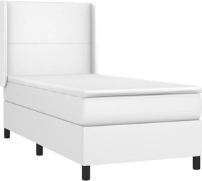 vidaXL Κρεβάτι Boxspring με Στρώμα Λευκό 100x200εκ.από Συνθετικό Δέρμα