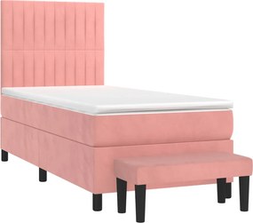 vidaXL Κρεβάτι Boxspring με Στρώμα Ροζ 100x200 εκ. Βελούδινο