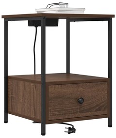 vidaXL Κομοδίνο με Σταθμό Φόρτισης 2 pcs Καφέ δρυς Επεξεργασμένο ξύλο