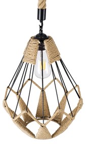 GloboStar CONICAL 01617 Vintage Κρεμαστό Φωτιστικό Οροφής Μονόφωτο 1 x E27 Πλέγμα με Μπεζ Σχοινί Φ30 x Υ40cm