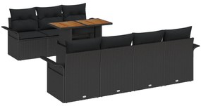 vidaXL Σετ 8 Τεμαχίων Σαλονιού Κήπου με Μαξιλάρια Μαύρο Πολυ Ράταν Ακακία