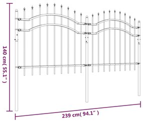 vidaXL Φράχτης Κήπου με Κορυφή Δόρυ Μαύρος 239x100 εκ. Ατσάλι με Ηλεκτροστατική Βαφή