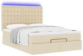 vidaXL Οθωμανικό κρεβάτι με στρώμα & LEDs Cream 140x190cm Ύφασμα