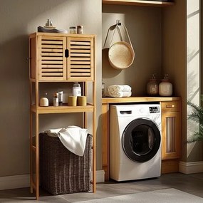 VEVOR Bamboo Over The Toilet Storage Cabinet with Adjustable Shelf 68.9&quot; H