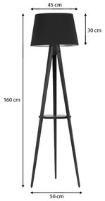 Φωτιστικό δαπέδου Perry Megapap ξύλο/ύφασμα χρώμα μαύρο 45x45x160εκ.