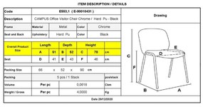 Καρέκλα επισκέπτη Campus Χρώμιο/Hard PVC Μαύρο 51x52x78cm