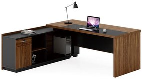 Γραφείο επαγγελματικό με αριστερή γωνία Oscar σε καρυδί-ανθρακί 220x180x76εκ. 220x180x76 εκ.