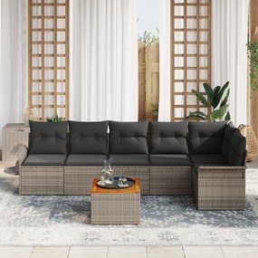 vidaXL σετ καναπέ 7 τεμαχίων βίδαXL με μαξιλάρια Γκρι Πολυ Ρατάν Ακακία