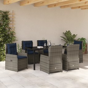 vidaXL Σετ Φαγητού Κήπου 7 Τεμαχίων Γκρι Πολυ Ρατάν
