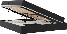 vidaXL Κρεβάτι με αποθηκευτικό χώρο και στρώμα 2 pcs Μαύρο Δέρμα