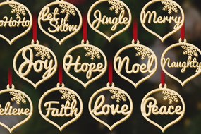 Σετ των 3 Intra απο ξύλο plywood 3mm-4mm πάχος 12 Χριστουγεννιάτικο Στολίδι Λέξεις Διακόσμηση Δίασταση 4x4 cm INTRAFABR-79692082